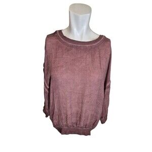 Young Fabulous & Broke Top Vintage Wash Dolman Boat Neck Maroon Burgundy Sz S